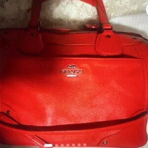 Coach Mickie Satchel Vibrant Red Leather Tote with Logo Accent